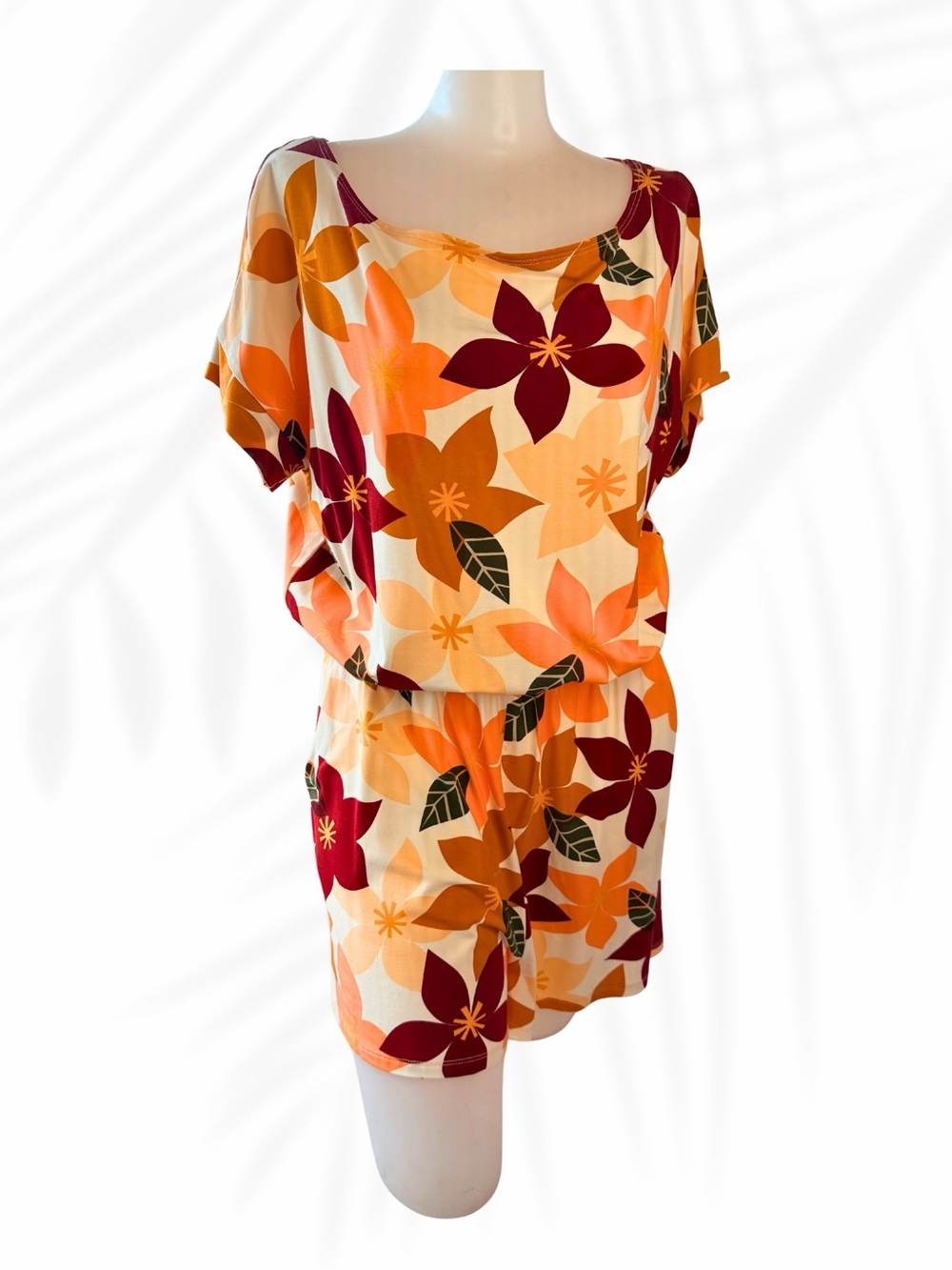 Fighting Eel floral romper orange tropical resort wear size medium